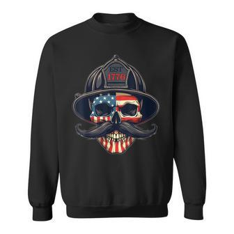 Firefighter Skull Mustache Fire Fighter Fireman Usa Flag Sweatshirt | Seseable UK