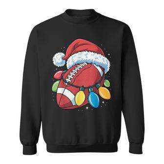 Football Santa Hat Christmas Lights Festive Touchdown Sweatshirt - Seseable