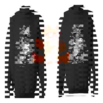 French Bulldog With Sunglasses Bow Leopard Thanksgiving Sweatshirt Unisex | Mazezy