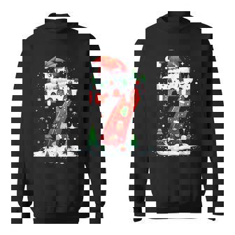 Fun Six Seven 6 7 Meme Couples Pajamas Christmas Tree Lights Sweatshirt - Monsterry