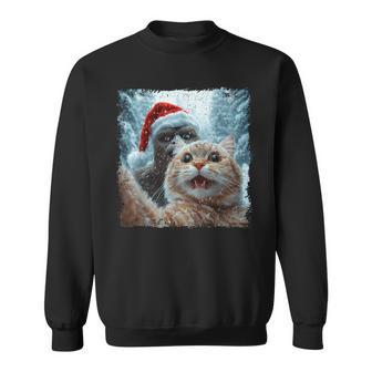 Bigfoot And Cat Christmas Selfie Sweatshirt - Thegiftio UK