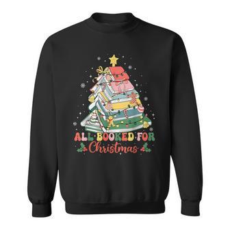 All Booked For Christmas Book Lovers Xmas Tree Lights Sweatshirt - Thegiftio UK