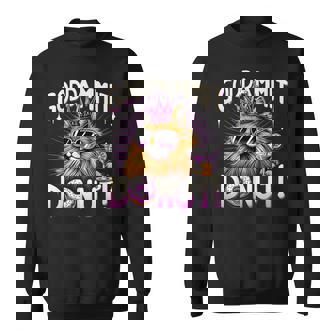 Cool Cat Crown Donut Drink Retro Graphic Sweatshirt - Seseable