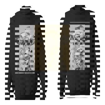 Cow With Sunglasses Retro Christmas Festive Animal Sweatshirt | Mazezy