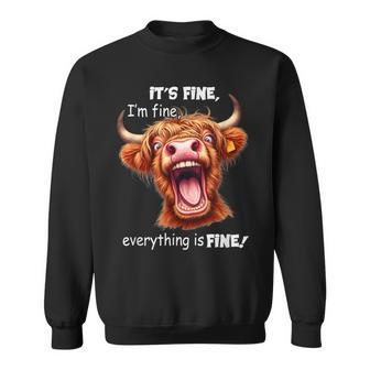 Highland Cow It's Fine I'm Fine Everything Is Fine Small Black Sweatshirt - Thegiftio UK