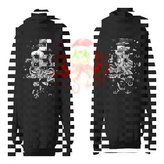 Octopus Glasses Santa Hat Christmas Light Ocean Xmas Sweatshirt | Mazezy