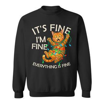 Orange Cat Christmas Light It's Fine I'm Fine Xmas Sweatshirt - Thegiftio UK