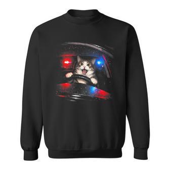 Police Cat Driving Car Vintage Cat Meme Sweatshirt - Monsterry