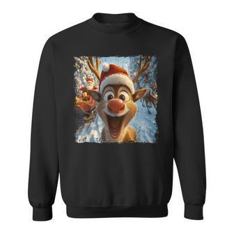 Reindeer Christmas Selfie Santa Hat Sweatshirt - Thegiftio UK