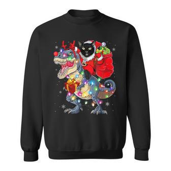 Santa Cat Riding Dinosaur Xmas Lights Sweatshirt - Thegiftio UK