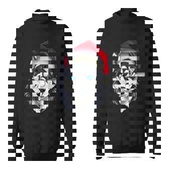 Santa Hat Xmas Pajamas Husky Dog Christmas Sweatshirt | Mazezy