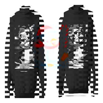 Santa Penguin Candy Cane Holiday Humor Christmas Party Sweatshirt - Seseable