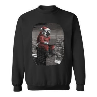 Santa Pug On Chimney With Laptop Cute Christmas Dog Sweatshirt - Thegiftio UK