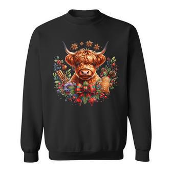 Xmas Merry Moo Cows Cute Highland Cow Christmas Lights Sweatshirt - Thegiftio UK