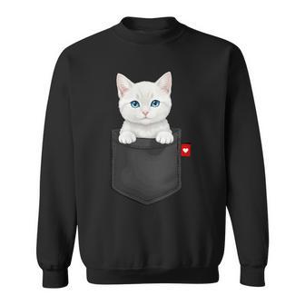 Gato Blanco En Bolsillo Peeking Lindo Gato Gato Camisa de entrenamiento - Regaloses