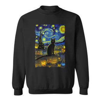Gato Lindo Animal Estrellado Mascota Arte Noche Ilustración Camisa de entrenamiento - Regaloses