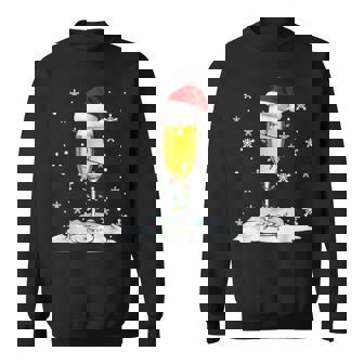 Glass Of Champagne Santa Hat Xmas Lights Merry Christmas Pjs Sweatshirt | Seseable CA