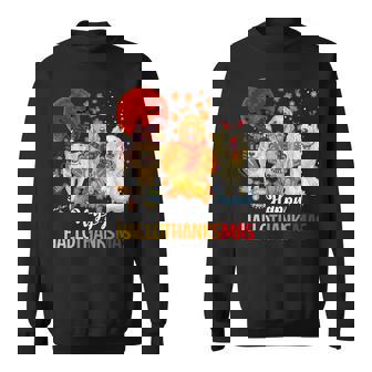 Golden Retriever Happy Hallothanksmas Halloween Thanksgiving Sweatshirt | Mazezy