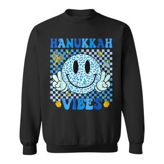 Groovy Hanukkah Vibes Chanukah Pajama Smile Face Sweatshirt Unisex | Mazezy