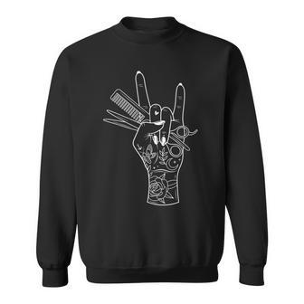 Hair Hustler Rock On Hand Barber Hairstylist Hairdresser Sweatshirt - Thegiftio UK