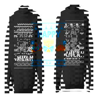 Happy Hanukkah Menorah Dreidel Ugly Chanukah Pajama Jewish Sweatshirt | Seseable CA