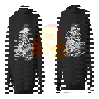 Happy Santa With Burger Graphic Sweatshirt Unisex | Mazezy