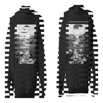 Hilarious Cat Selfie UFO Cow Abduction Alien Meme Sweatshirt Unisex | Mazezy