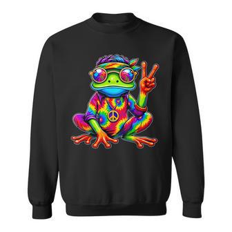 Hippie Tie-Dye Frog 70S Party & 60S Costume Peace Sign Sweatshirt - Thegiftio UK