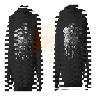 Horse Running Trio Wild Horses Equestrian Art For Horsey Sweatshirt - Monsterry