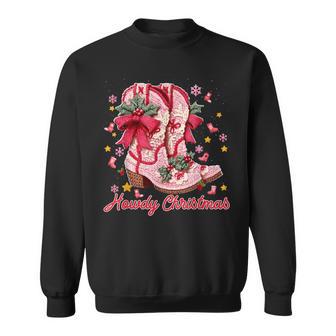 Howdy Christmas Crochet Boots Western Cowboy Xmas Holiday Sweatshirt - Thegiftio UK