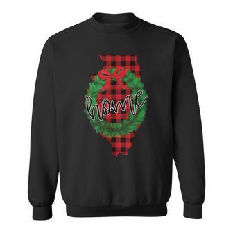 Illinois Buffalo Plaid Christmas Home Wreath Retro Sweatshirt Unisex | Mazezy