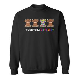 It's Ok To Be Different Highland Cow Puzzle Autism Awareness Sweatshirt - Thegiftio UK