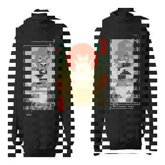 Japanese Ninja Cat And Frog Retro Anime Style Graphic Sweatshirt - Monsterry