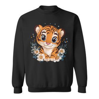 Joli Bébé Tigre Entouré De Jolies Fleurs Sweater e - Cadeauxyz