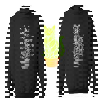 Leaf Shaped Cat Topiary Green Plant Pot Artwork Sweatshirt Unisex | Mazezy