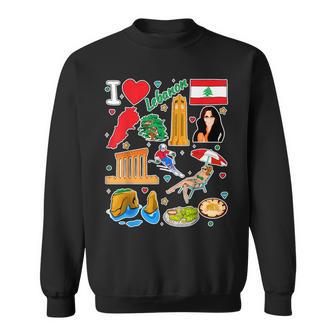 Lebanese Hand Drawn Symbols Lebanon Map Cultural Icons Sweatshirt - Thegiftio UK