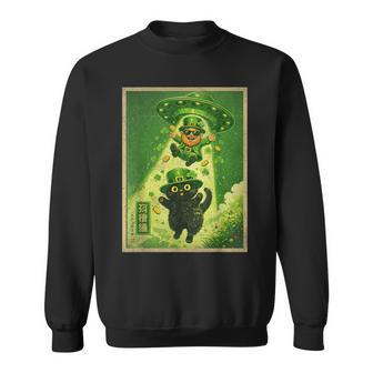 Leprechaun Japanese Cat Ufo St Patrick's Day Sweatshirt - Thegiftio UK