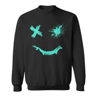 Light Teal Aqua Smile Grunge Face Light Teal Aqua Color Sweatshirt - Thegiftio
