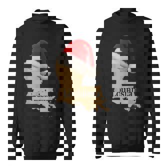 Louisiana Map Santa Hat Christmas Cajun Holiday Bayou Sweatshirt Unisex | Mazezy