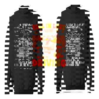 Love Driving Thanksgiving Turkey On Fire Truck Fall Pumpkins Sweatshirt Unisex | Mazezy