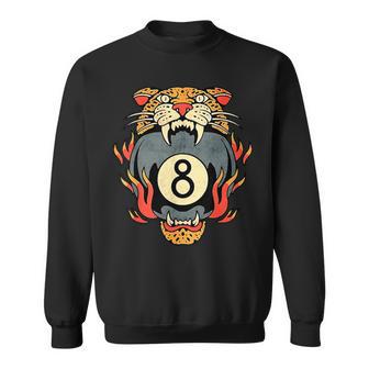 Lucky Leopard Traditional Tattoo 8 Ball Streetwear Vintage Sweatshirt - Thegiftio