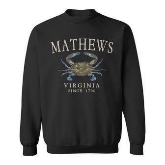 Mathews Virginia Blue Crab Since 1700 Ivory Letters Sweatshirt Unisex | Mazezy