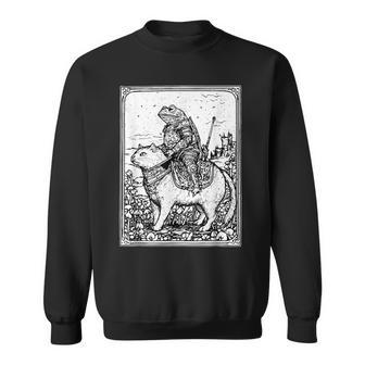 Medieval Frog Riding Cat Weird Goblin Frog Meme Retro Sweatshirt - Thegiftio UK