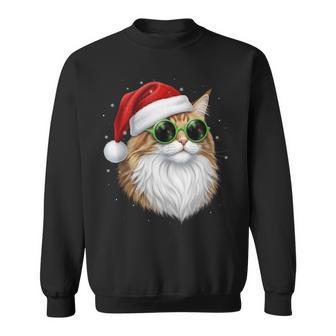Meowy Catmas Santa Hat Cute Cat Christmas Pajamas Xmas Sweatshirt - Monsterry