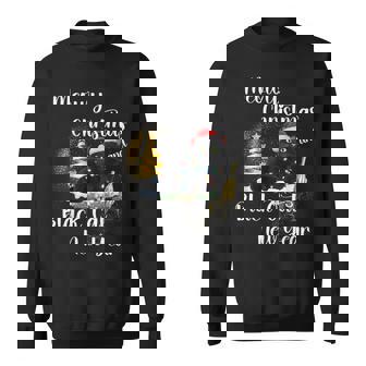 Meowy Christmas Black Cat Santa Hat Happy New Year Sweatshirt | Mazezy