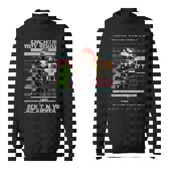 Meowy Christmas Black Cat Santa Hat Ugly Sweater Sweatshirt | Mazezy