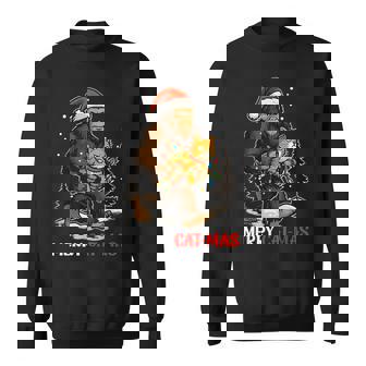 Merry Catmas Bigfoot And Lights Santa Hat Cat Xmas Sweatshirt | Seseable FR