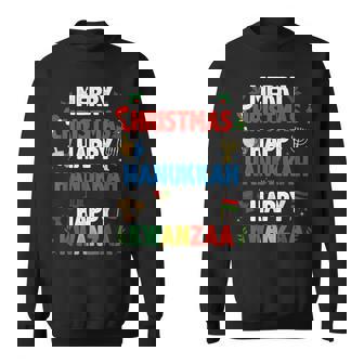 Merry Christmas Happy Hanukkah Happy Kwanzaa Jewish Sweatshirt Unisex | Mazezy