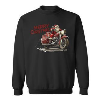 Merry Christmas Santa Riding On A Vintage Motorcycle Bike Sweatshirt - Thegiftio