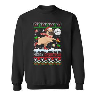 Merry Christmas Sweater Santa Pug Ice Skating Sweatshirt Unisex | Mazezy